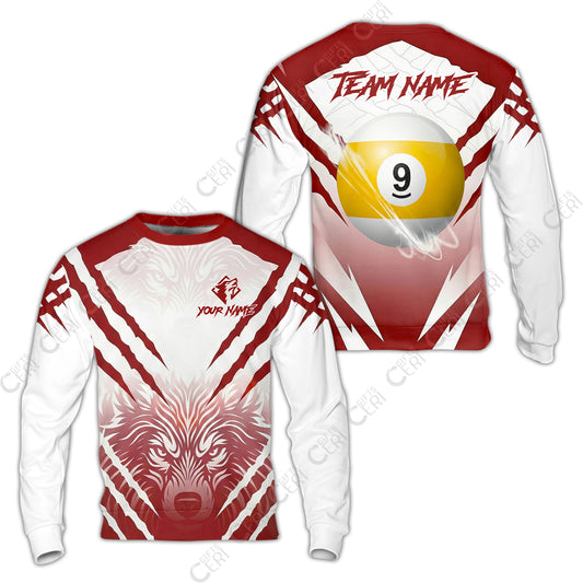 Customized Billiards Sweatshirt, Personalized 9 Ball Wolf Scratch Pattern Billiard Jersey Gift For Billiard Players