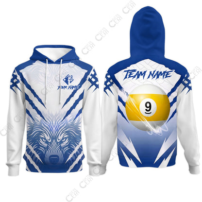 Customized Billiards Hoodies, Personalized 9 Ball Wolf Scratch Pattern Billiard Jersey Gift For Billiard Players