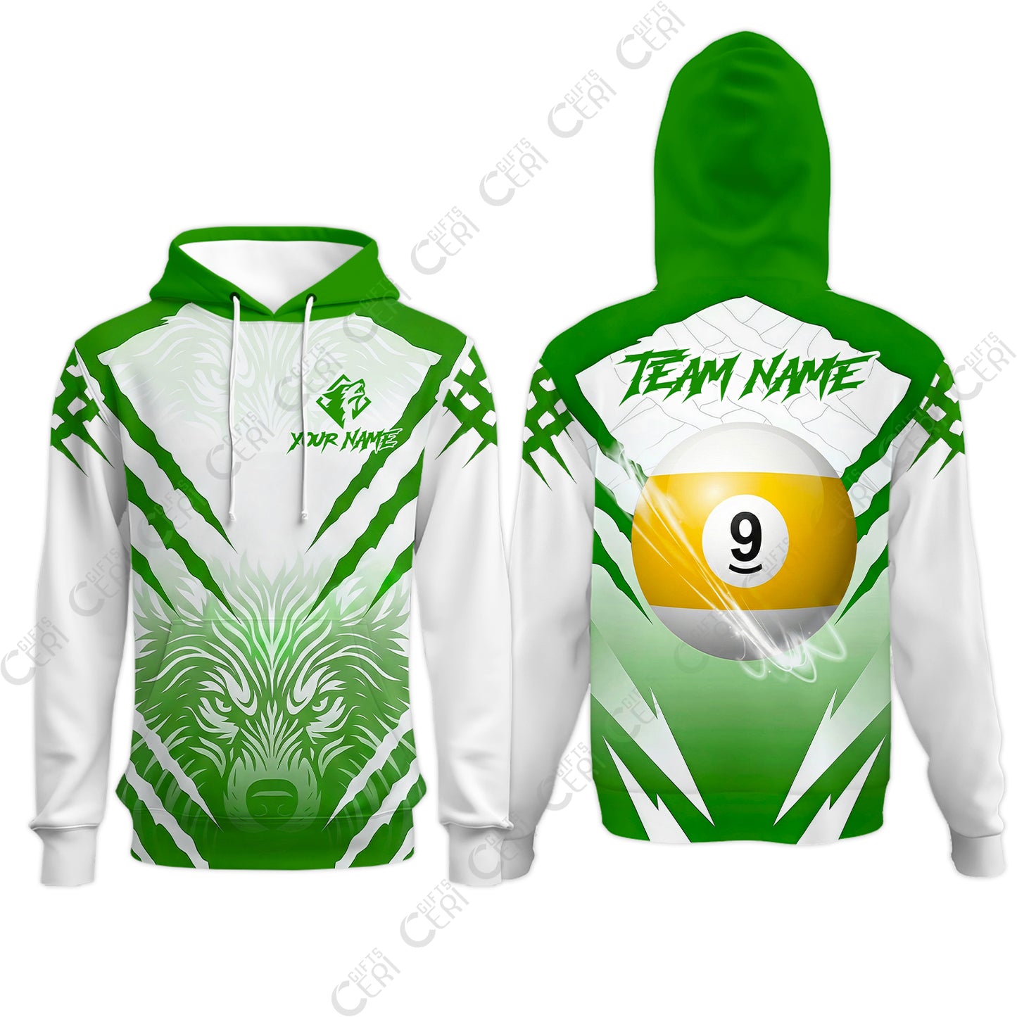 Customized Billiards Hoodies, Personalized 9 Ball Wolf Scratch Pattern Billiard Jersey Gift For Billiard Players