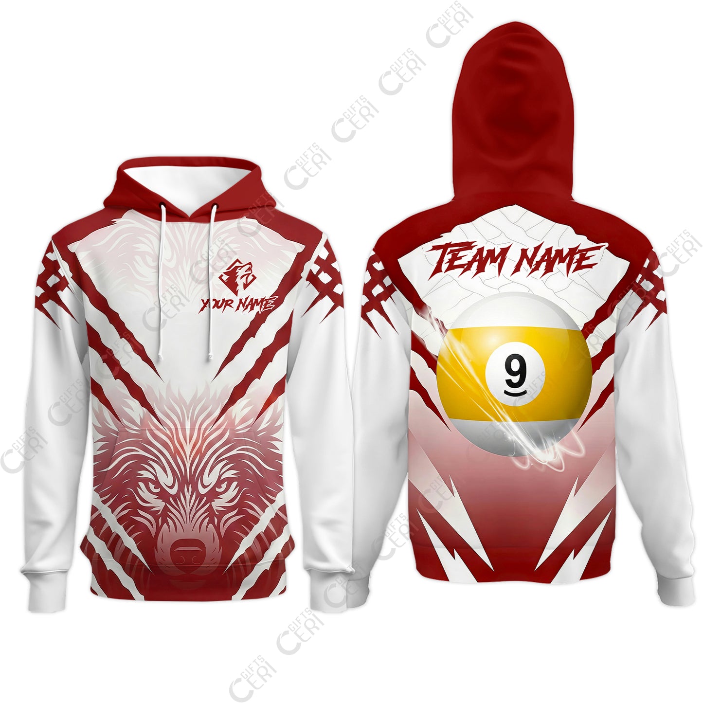 Customized Billiards Hoodies, Personalized 9 Ball Wolf Scratch Pattern Billiard Jersey Gift For Billiard Players