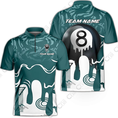 Customized Billiards Stand Collar Quarter-Zip Short Sleeve Jersey, Personalized Drip 8 Ball Jersey Gift For Billiard Players