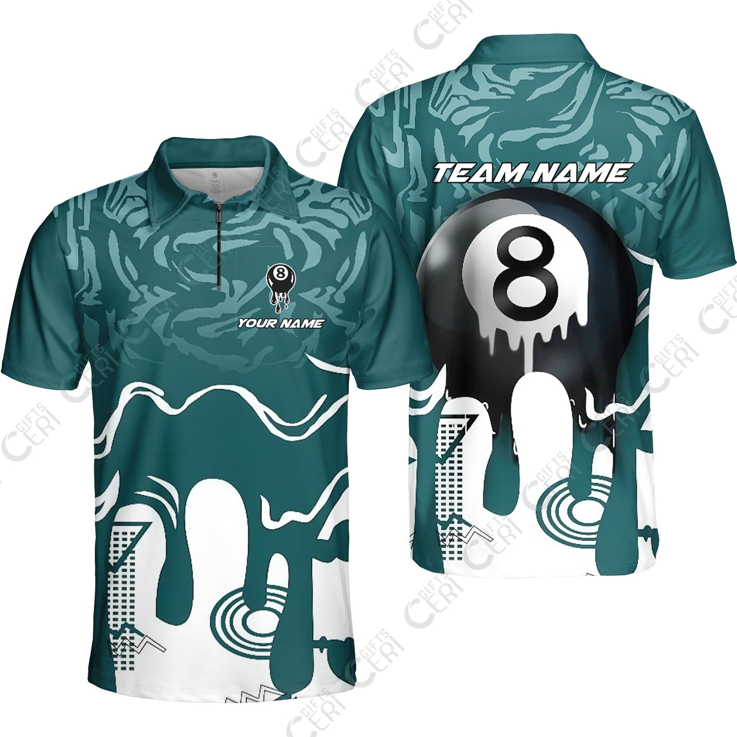Customized Billiards Quarter-Zip Polo Shirt, Personalized Drip 8 Ball Jersey Gift For Billiard Players