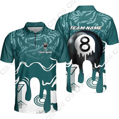 Customized Billiards Quarter-Zip Polo Shirt, Personalized Drip 8 Ball Jersey Gift For Billiard Players