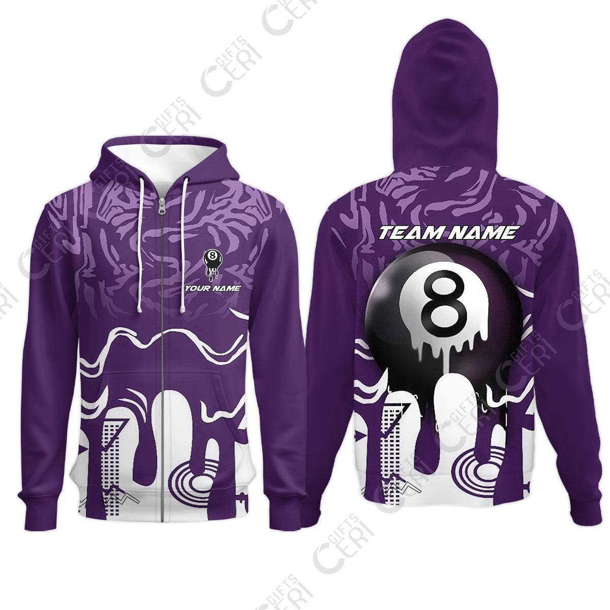 Customized Billiards Zip Hoodies, Personalized Drip 8 Ball Jersey Gift For Billiard Players
