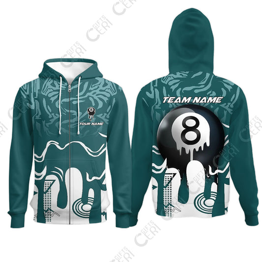 Customized Billiards Zip Hoodies, Personalized Drip 8 Ball Jersey Gift For Billiard Players