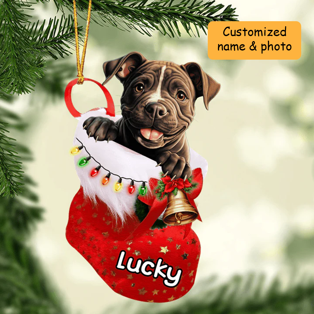 Customized Staffordshire Bull Terrier Dog In Christmas Stocking Acrylic Ornament, Christmas Gifts Ornament for Dog Lover