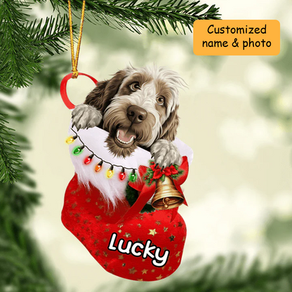 Customized Spinone Italiano Dog In Christmas Stocking Acrylic Ornament, Christmas Gifts Ornament for Dog Lover