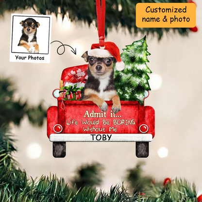 Customized Chihuahua On The Red Truck Acrylic Christmas Ornament, Christmas Gift For Dog Lovers, Dog Owners