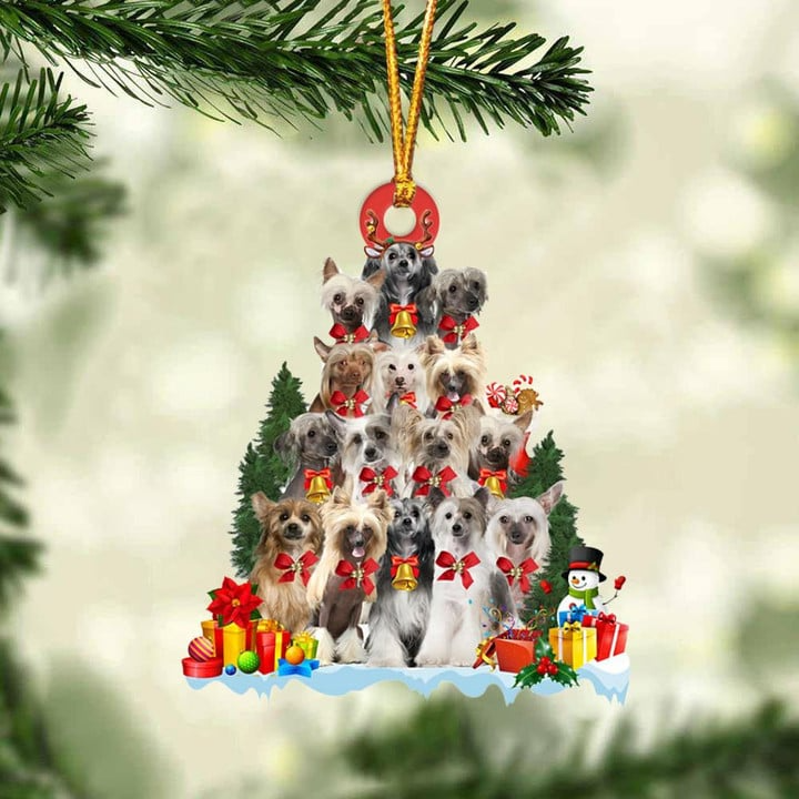 Chinese Crested Dog Christmas Tree  Acrylic Ornament, Christmas Gift Ornament for Dog Lover, Holiday Decor