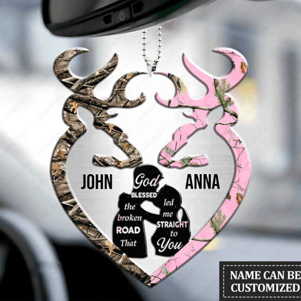 Personalized Silhouette Couple Buck and Doe God Blessed God Blessed Acrylic Car Ornament, Perfect Christmas Gift For Couple