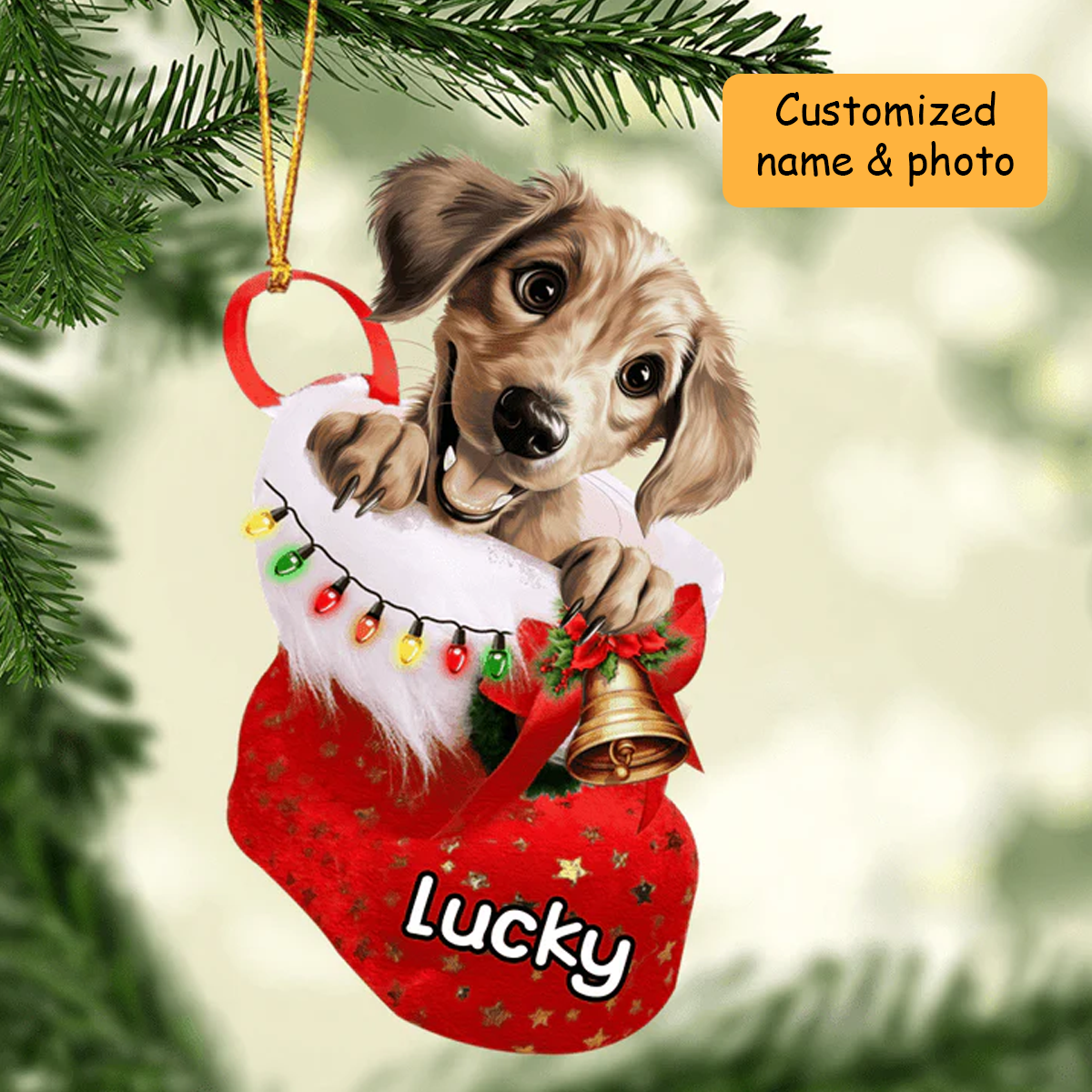 Customized Baby Sloughi Dog In Christmas Stocking Acrylic Ornament, Christmas Gifts Ornament for Dog Lover
