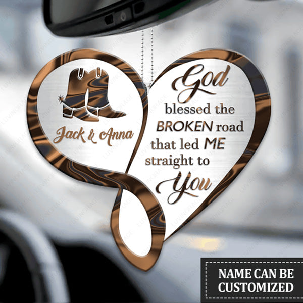 Personalized Cowgirl God Blessed For Couple God Blessed Acrylic Car Ornament, Perfect Christmas Gift For Couple