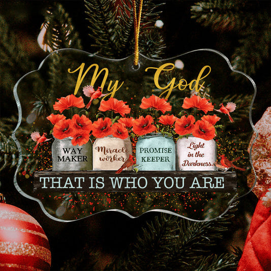 Flower Mason Jar And Cardinal My God Acrylic Ornament, Christmas Gift For Family, Friends