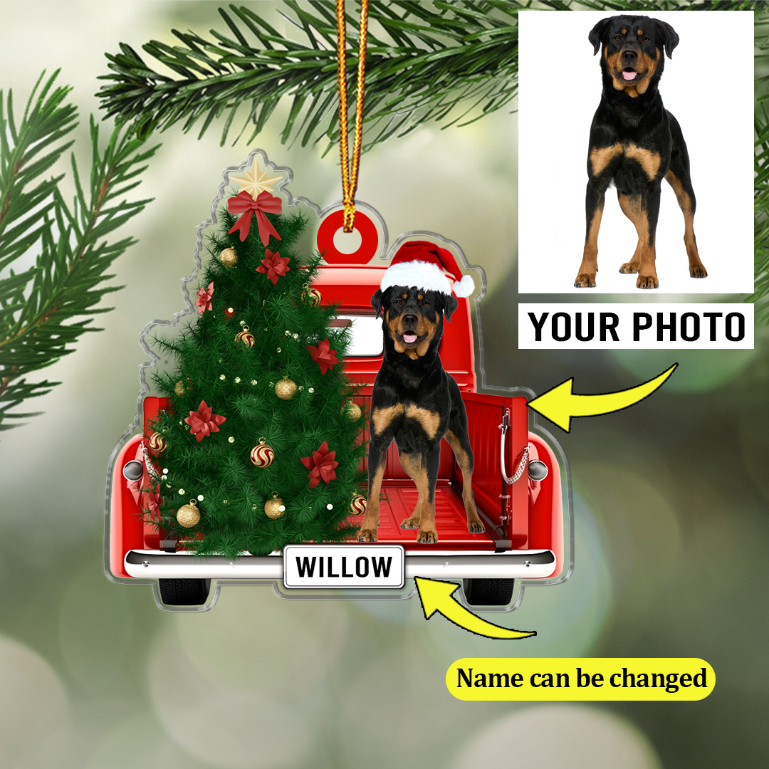 Personalized Dog On Christmas Truck Acrylic Ornament, Meaningful Christmas Gift For Dog Mom Dad