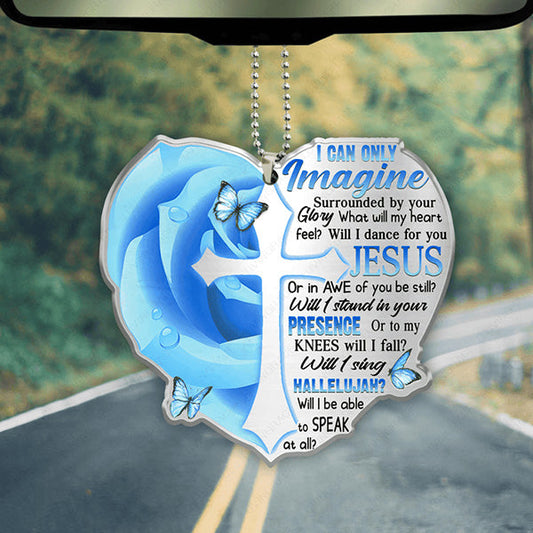 Blue Rose Butterfly Heart Cross Acrylic Car Ornament, Perfect Christmas Gift For Family, Friends