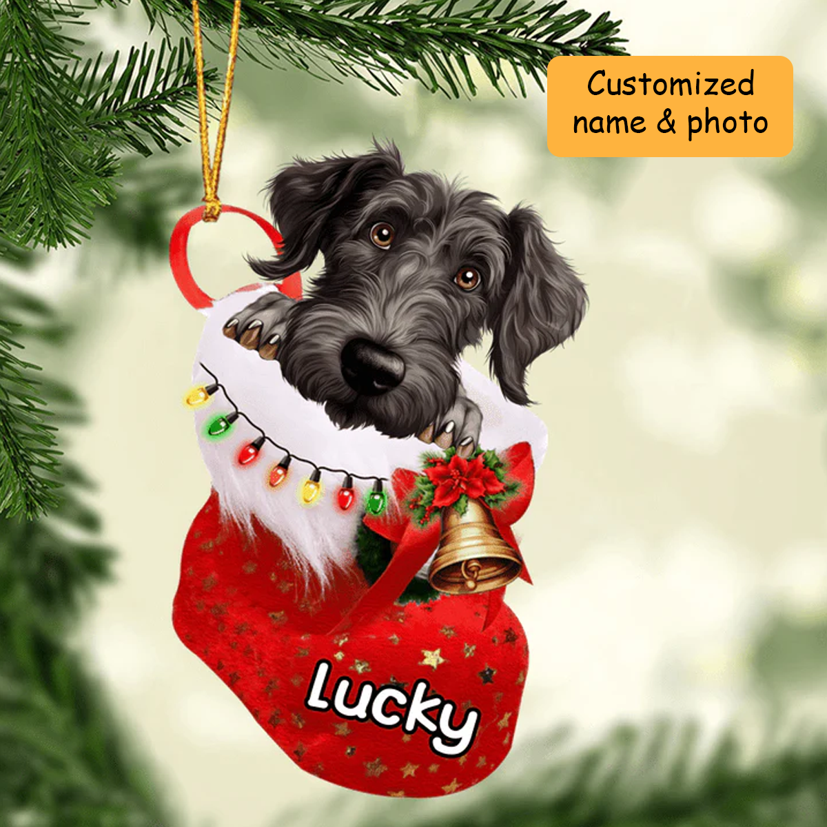 Customized Scottish Deerhound Dog In Christmas Stocking Acrylic Ornament, Christmas Gifts Ornament for Dog Lover