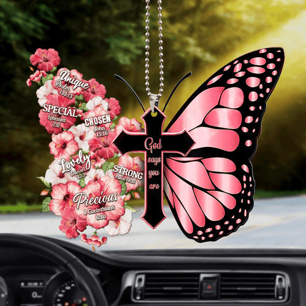 Hibiscus Flower God Says You Are Acrylic Car Ornament, Perfect Christmas Gift For Family, Friend