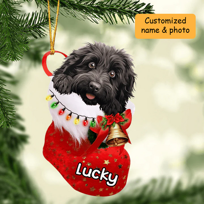 Customized Cute Puli Dog In Christmas Stocking Acrylic Ornament, Christmas Gifts Ornament for Dog Lover