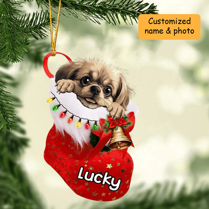 Customized  Pekingese Dog In Christmas Stocking Acrylic Ornament, Christmas Gifts Ornament for Dog Lover