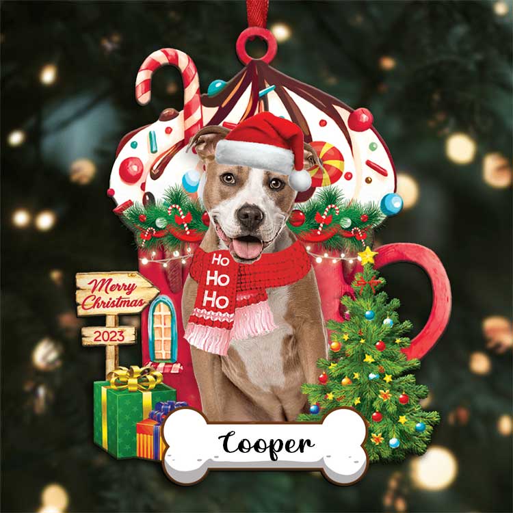 Custom Name American Staffordshire Terrier-1 With Christmas Hot Chocolate Cup Acrylic Ornaments, Ornament Gift For Dog Mom