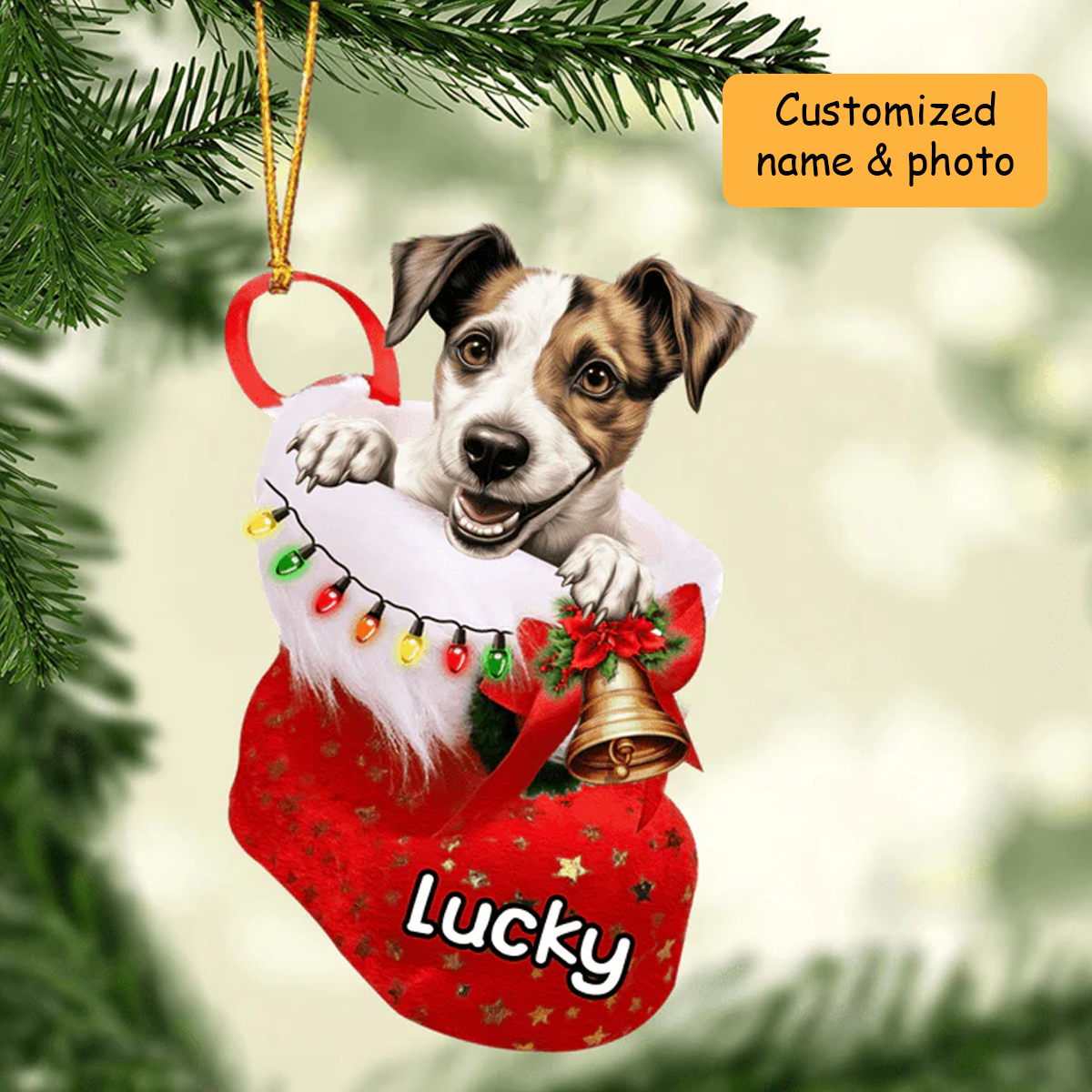 Customized Russell Terrier Dog In Christmas Stocking Acrylic Ornament, Christmas Gifts Ornament for Dog Lover