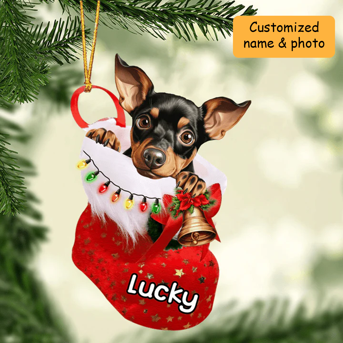 Customized Manchester Terrier Dog In Christmas Stocking Acrylic Ornament, Christmas Gifts Ornament for Dog Lover