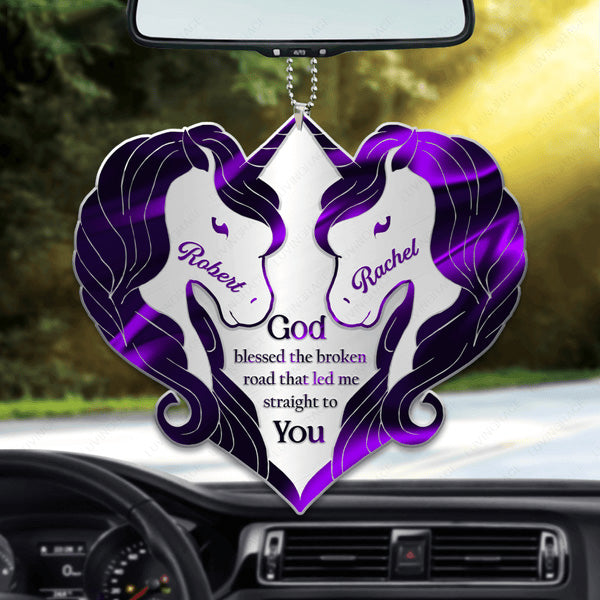 Unicorn Couple God Blessed Personalized Acrylic Car Ornament, Perfect Couple Gift On Christmas