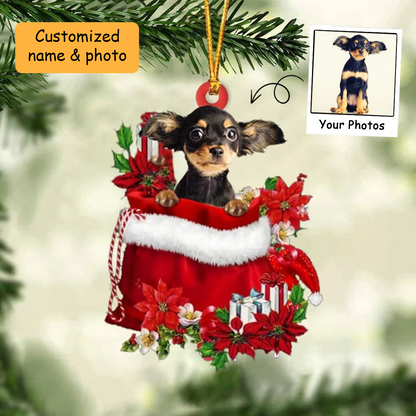 Customized Russkiy Toy Dog In Red Gift Bag Acrylic Ornament, Christmas Gift For Dog Lovers, Dog Mom