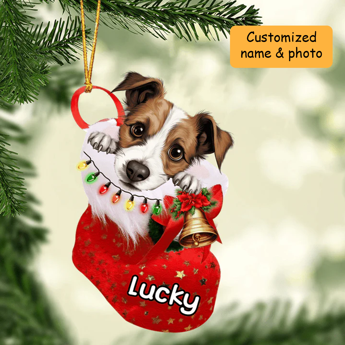 Customized Jack Russell Terrier Dog In Stocking Acrylic Christmas Ornament, Christmas Acrylic Ornament for Dog Lover