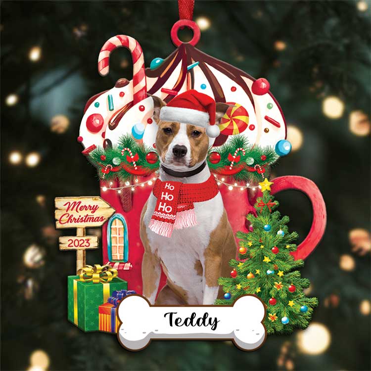 Custom American Staffordshire Terrier Name With Christmas Hot Chocolate Cup Acrylic Ornaments, Ornament Gift For Dog Mom