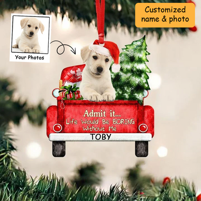 Customized Labrador Retriever On The Red Truck Acrylic Christmas Ornament, Christmas Gift For Dog Lovers, Dog Owners