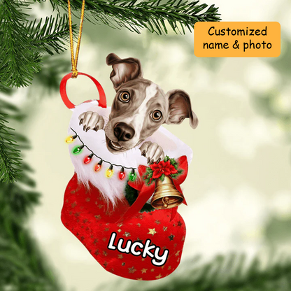 Customized Italian Greyhound In Christmas Stocking Acrylic Ornament, Christmas Gifts Ornament for Dog Lover