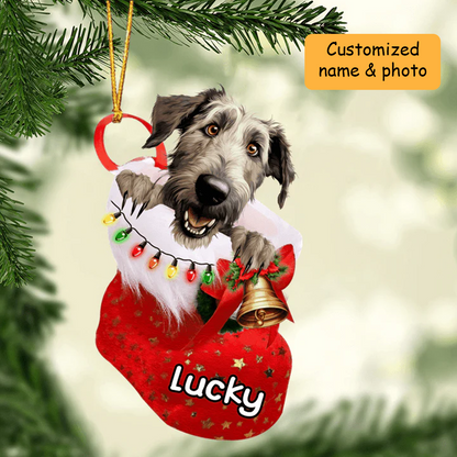 Customized Irish Wolfhound Dog In Christmas Stocking Acrylic Ornament, Christmas Gifts Ornament for Dog Lover