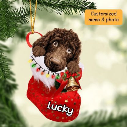 Customized Irish Water Spaniel Dog In Christmas Stocking Acrylic Ornament, Christmas Gifts Ornament for Dog Lover