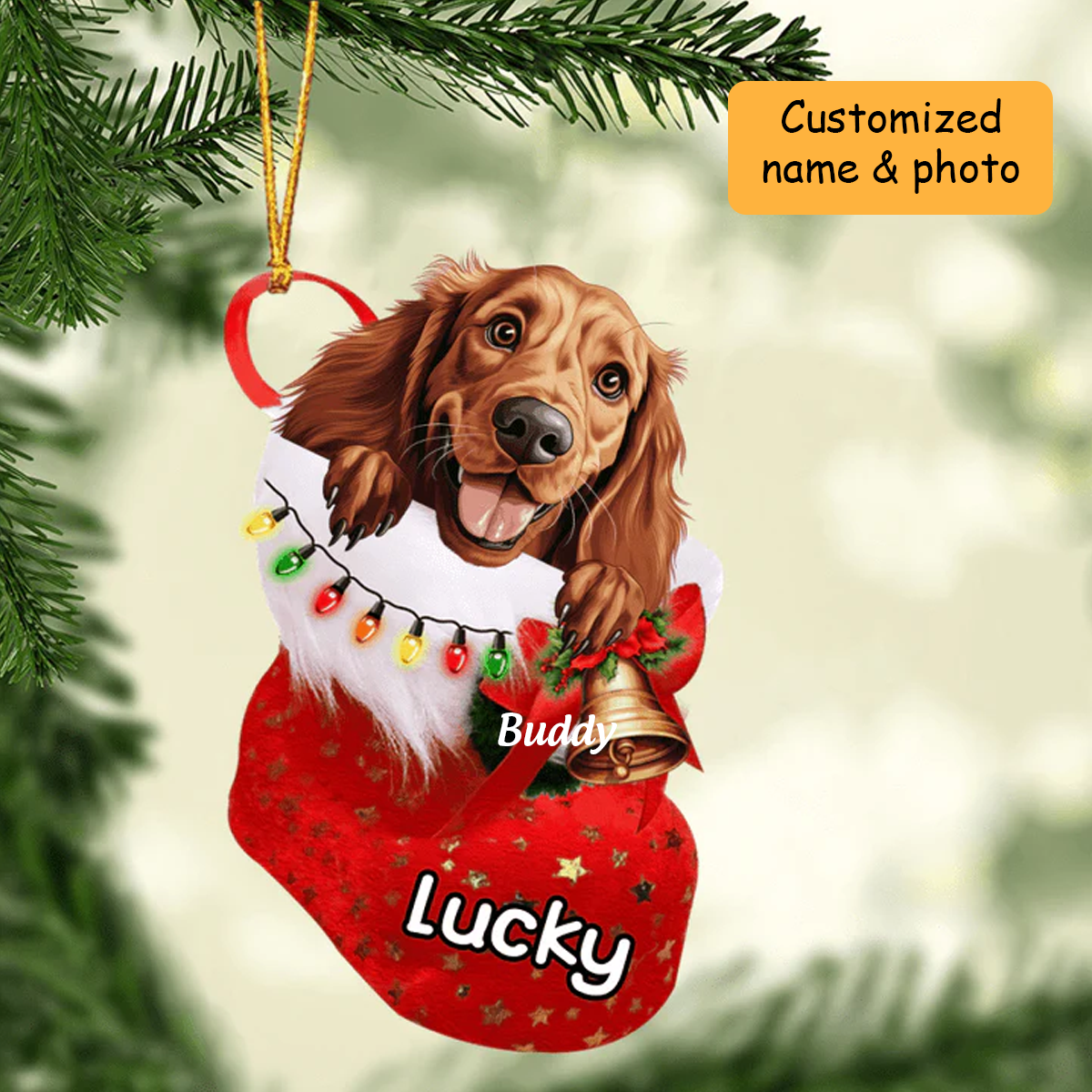 Customized Irish Setter In Christmas Stocking Acrylic Ornament, Christmas Gifts Ornament for Dog Lover