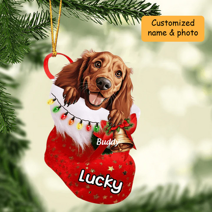 Customized Irish Setter In Christmas Stocking Acrylic Ornament, Christmas Gifts Ornament for Dog Lover