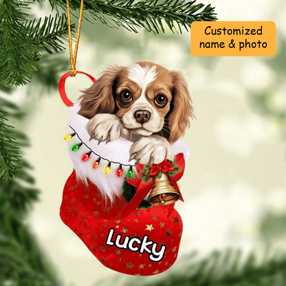 Customized Awesome Harrier In Christmas Stocking Acrylic Ornament, Christmas Gifts Ornament for Dog Lover
