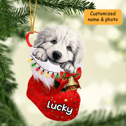 Customized Great Pyrenees Dog In Christmas Stocking Acrylic Ornament, Christmas Gifts Ornament for Dog Lover