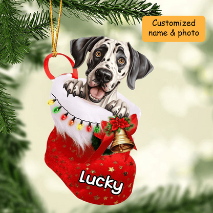 Customized Great Dane Dog In Christmas Stocking Acrylic Ornament, Christmas Gifts Ornament for Dog Lover