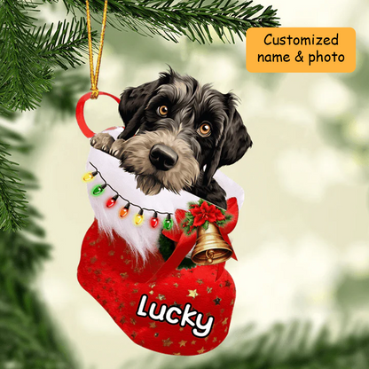 Customized Giant Schnauzer Dog In Christmas Stocking Acrylic Ornament, Christmas Gifts Ornament for Dog Lover