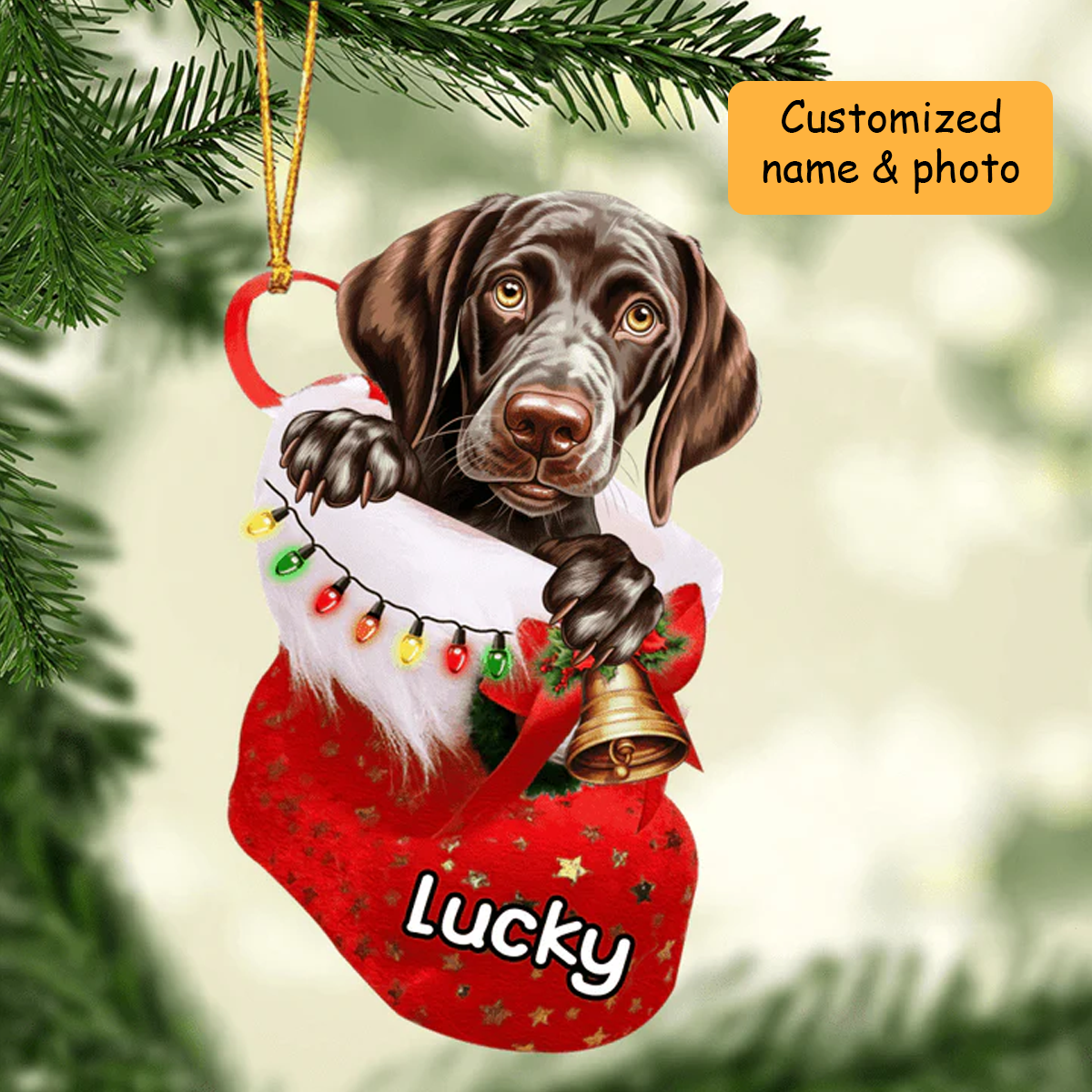 Customized German Shorthaired Pointer Dog In Christmas Stocking Acrylic Ornament, Christmas Gifts Ornament for Dog Lover