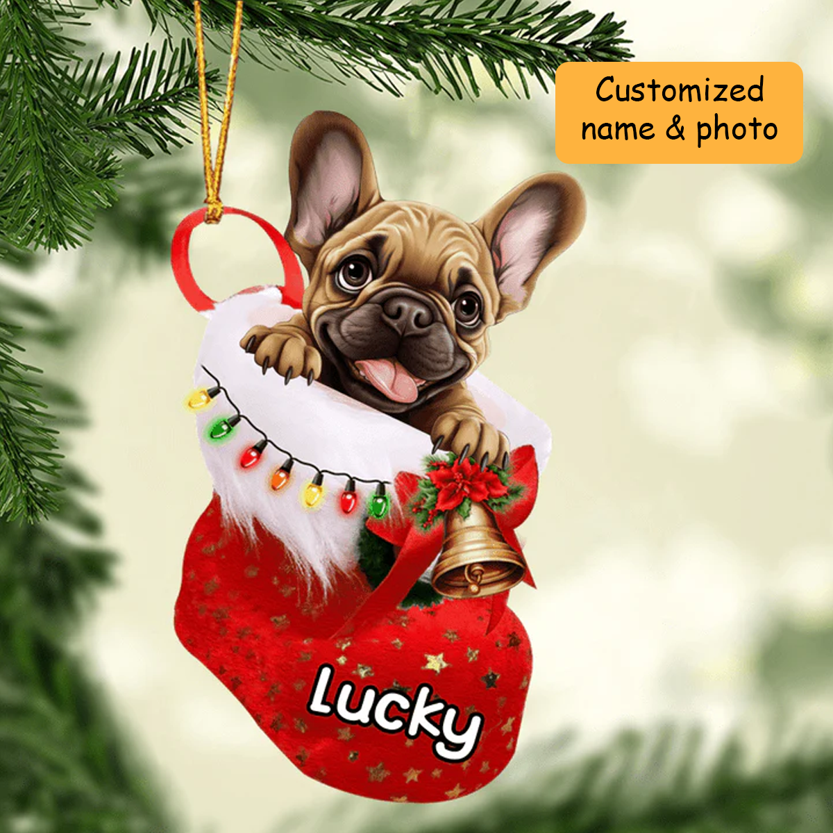Customized French Bulldog Dog In Christmas Stocking Acrylic Ornament, Christmas Gifts Ornament for Dog Lover
