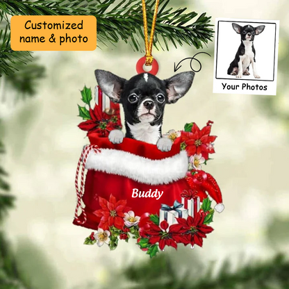 Customized Chihuahua In Red Gift Bag Acrylic Christmas Ornament, Christmas Gift For Dog Lovers, Dog Mom
