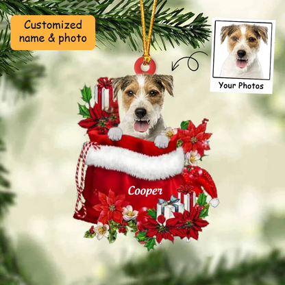 Customized Parson Russell Terrier In Red Gift Bag Acrylic Ornament, Christmas Gift For Dog Lovers, Dog Mom