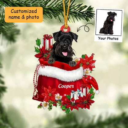 Customized Schnauzer In Red Gift Bag Acrylic Christmas Ornament, Christmas Gift For Dog Lovers, Dog Mom