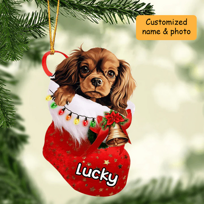 Customized English Toy Spaniel Dog In Christmas Stocking Acrylic Ornament, Christmas Gifts Ornament for Dog Lover