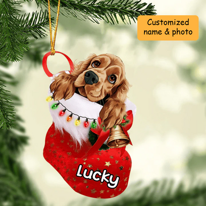 Customized Awesome English Cocker Spaniel In Christmas Stocking Acrylic Ornament, Christmas Gifts Ornament for Dog Lover