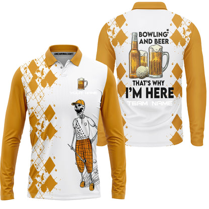 Golf Beer Long Sleeve Polo Shirt New - Custom Name Funny Skull Apparel - Personalized Gift For Golf Lover - Weekend Forecast Golfing With A Chance Of Drinking