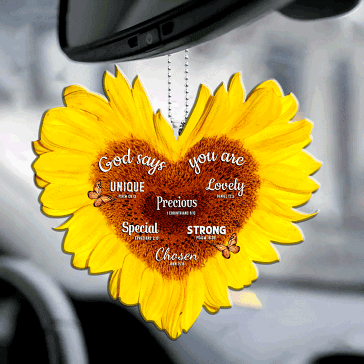 Yellow Sunflower Heart God Says You Are Acrylic Car Ornament, Perfect Christmas Gift For Family, Friends