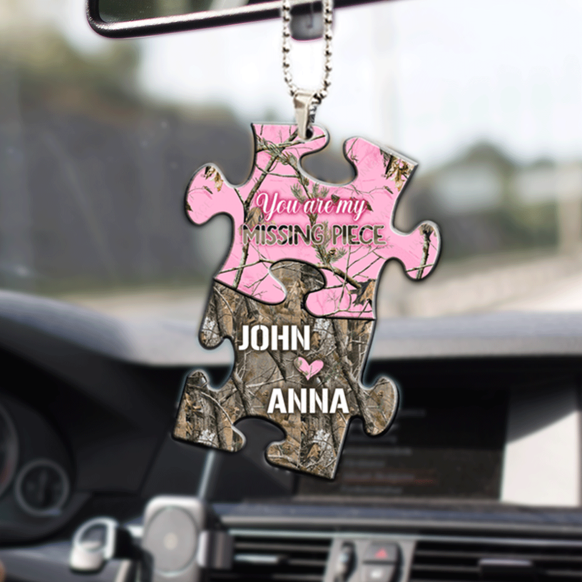 Personalized Couple Camo Buck and Doe You Are My Missing Piece Acrylic Car Ornament, Perfect Couple Gift On Christmas